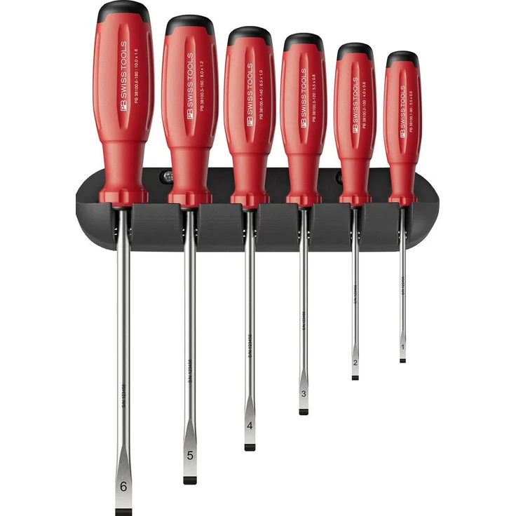 PB Swiss Tools SwissGrip Evo Schraubenziehersatz PB 8240, Schraubendreher für Schlitz-Schrauben mit Wandhalter, farbcodiert