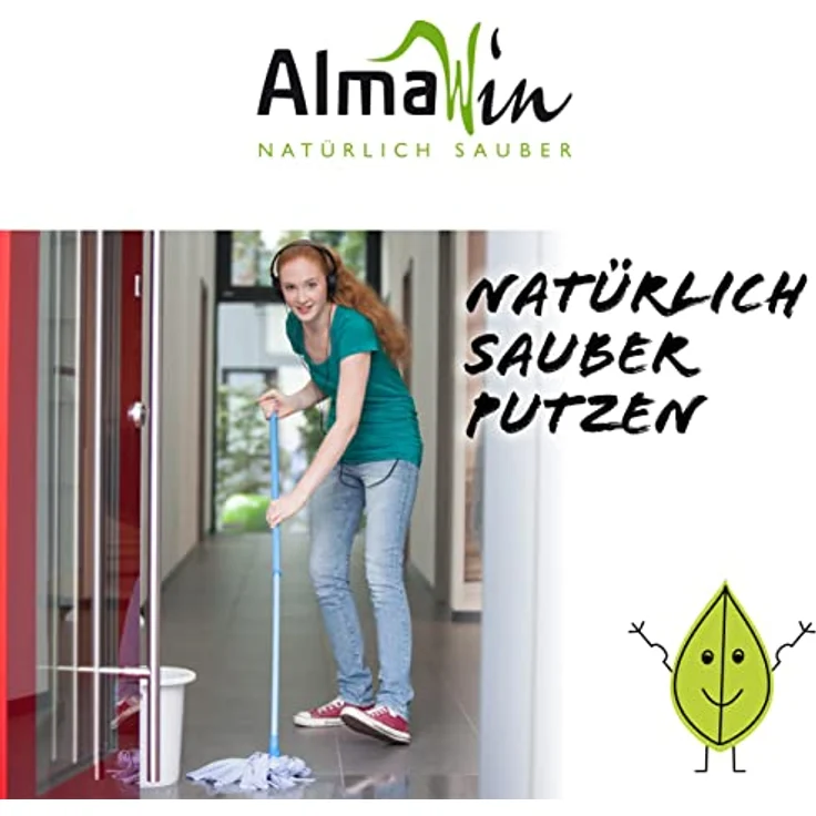 AlmaWin Badreiniger 500 ml I Umweltfreundlicher Allzweckreiniger für das gesamte Bad I Mit Pfefferminz-Duft I Effektiv gegen Kalk, Seifenreste etc. I Frei von synthetischen Duft- & Farbstoffen I Vegan – Bild 2