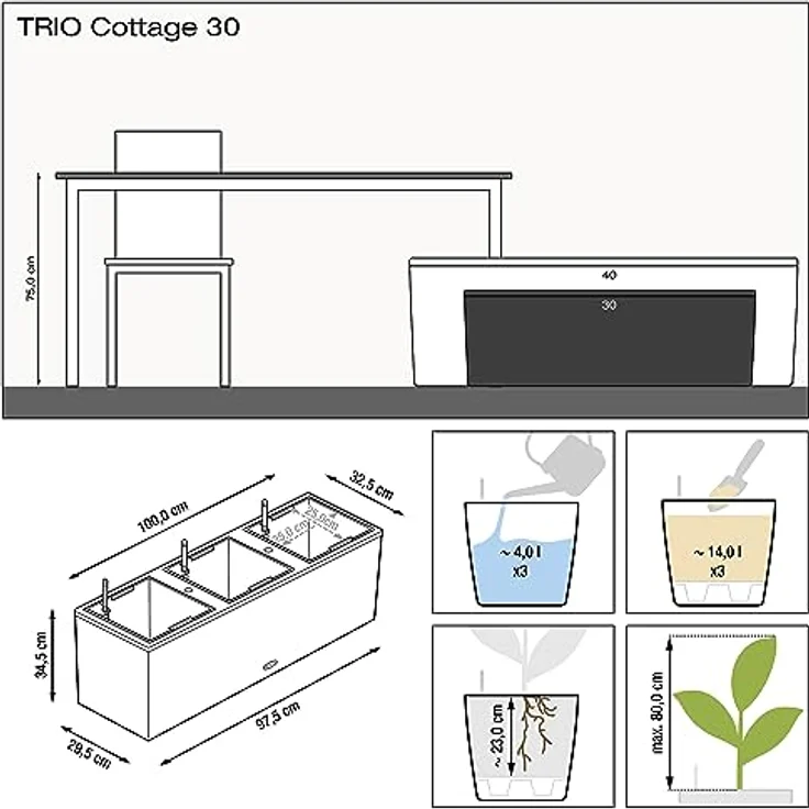 LechuzaВ® Hochbeet Pflanztrog Trio Cottage 30 in Erdtönen mit 4l Wasserspeicher - Preisvergleich – Bild 4