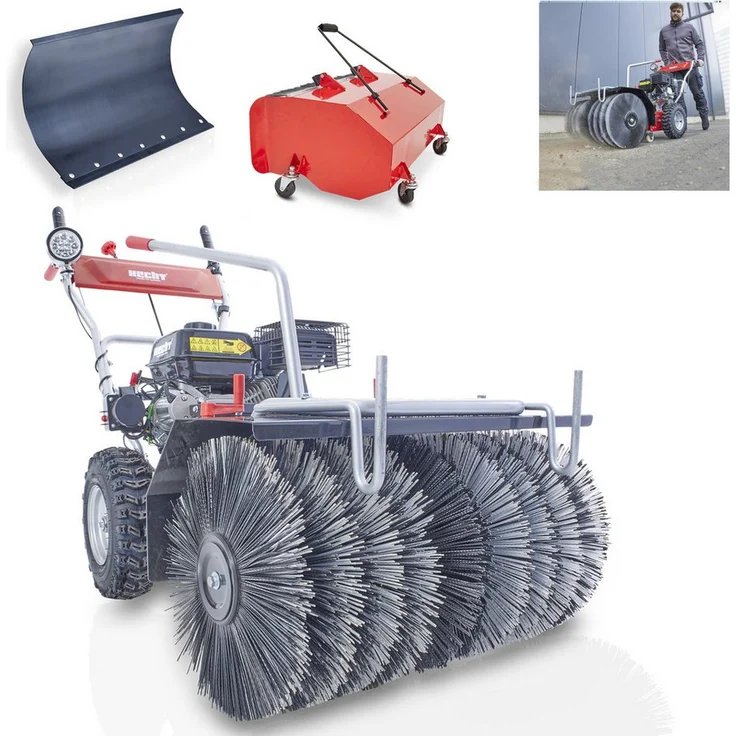 Hecht 8616 SE Benzin-Kehrmaschine, 62 cm Arbeitsbreite, 6,5 PS, 8 Gänge, mit Schneeschild und Auffangbox, Elektrostart
