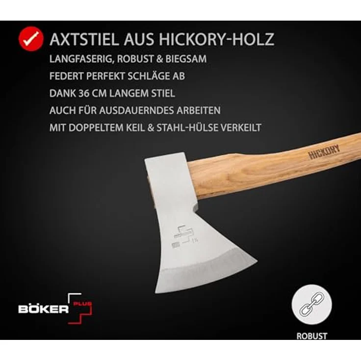 BÖKER PLUS® Appalachian Axe Small - Carbon Axt mit 600 g Kopf & Hickory-Holz-Stiel, Profi Beil mit lebenslanger Garantie – Bild 4