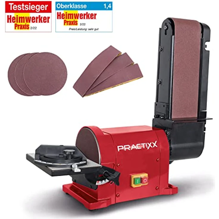 Practixx Band- und Tellerschleifer PX-BTS-450 Bandschleifer | 450W Leistung | 2980 min-1 | 150mm Ø Schleifteller | Bandlänge 915mm | mit Aluminium-Tisch & Queranschlag – Bild 2