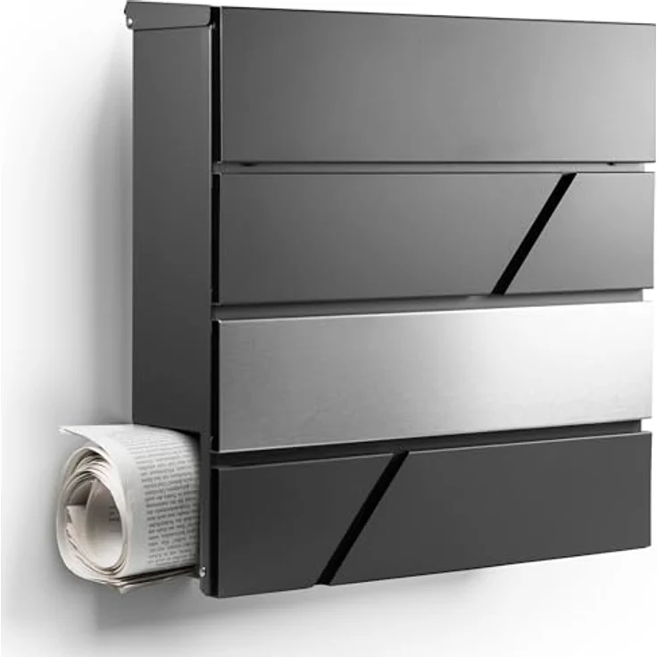 NewHabitat Moderner Briefkasten Anthrazit - Wandbriefkasten mit Zeitungsfach, rostfrei & UV-beständig, personalisierbar mit Lasergravur, inkl. Montagematerial – Bild 1