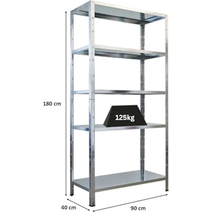 Proregal Schwerlastregal Ares, verzinktes Metallregal, 180 x 90 x 40 cm, 5 Böden, Traglast 125 kg pro Boden – Bild 2