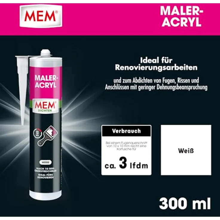 MEM Maler-Acryl weiß, 300 ml – Bild 2