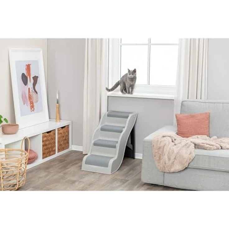 TRIXIE Leichte Hundetreppe 4-stufig, faltbar mit rutschfesten Gummi-Laufflächen, grau, für Betten und Sofas, maximale Belastbarkeit 90 kg – Bild 3