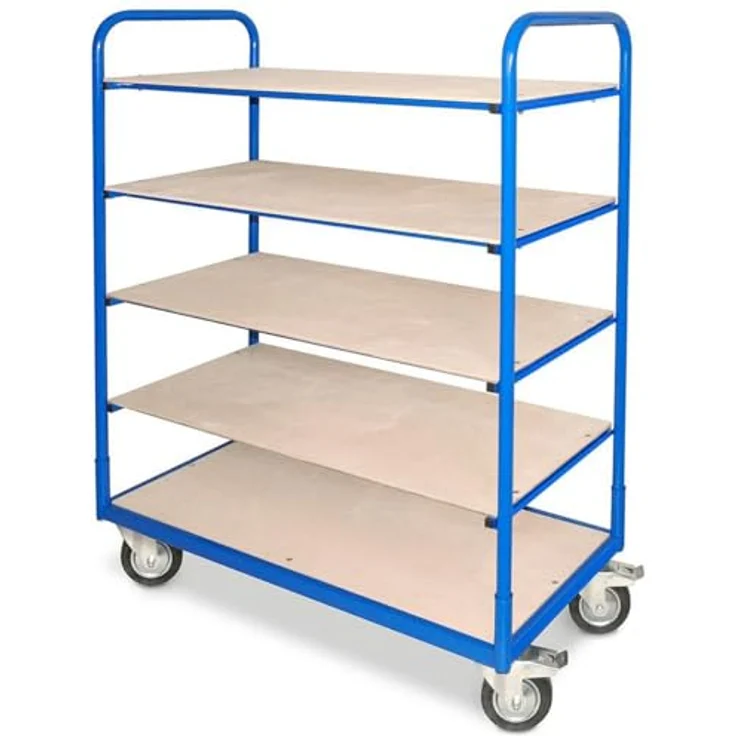 BRB-Lagertechnik Etagenwagen mit 5 Ebenen, blau RAL 5010, BxTxH 1310x580x1545 mm, robust und vielseitig für Industrie und Lager – Bild 1