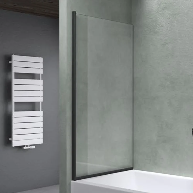 Mai & Mai Duschwand Cortona201, Badewannenaufsatz mit 6mm ESG-Sicherheitsglas und NANO-Versiegelung, 80x140cm, Schwarz, schwenkbar – Bild 4