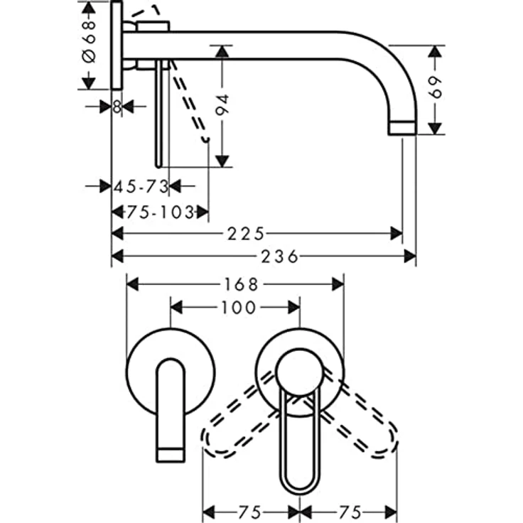 hansgrohe Axor Uno Einhebel-Waschtischmischer Wandmontage, Bügelgriff, Ausladung 225 mm, Chrom – Bild 3