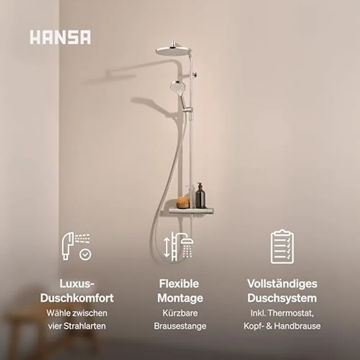 Hansa VIVA Regenbrause-Duscharmatur, Duschsystem mit Thermostat, Thermo Cool, MagShelf, Höhe 1190mm, 65159201 – Bild 2