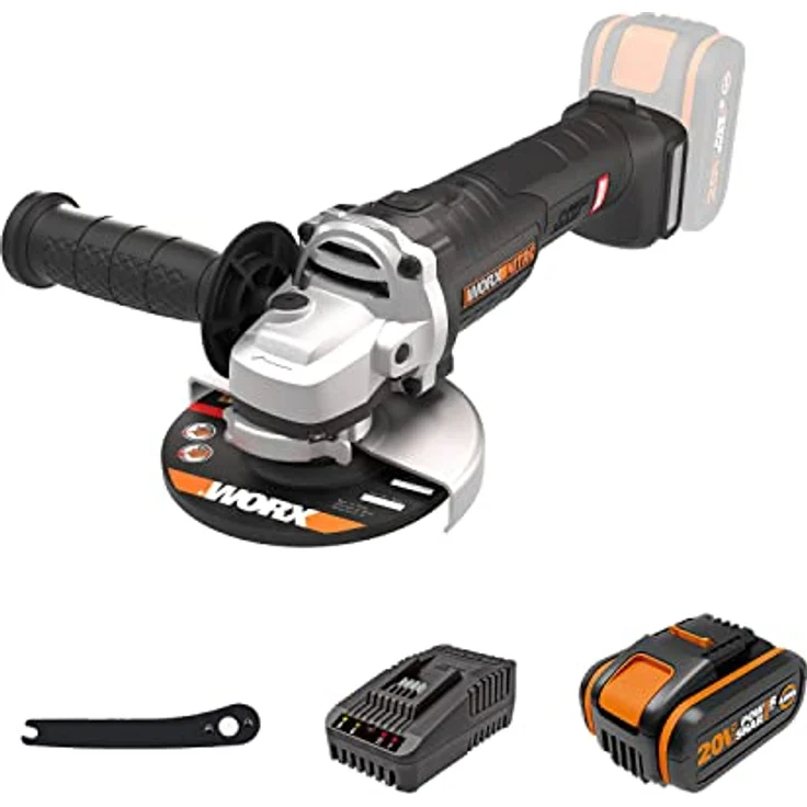 Worx Akku-Winkelschleifer WX812, 20 V bürstenloser Motor, 4,0 Ah, 125 mm, werkzeuglose Schutzhaubenverstellung, 1,6 kg – Bild 2