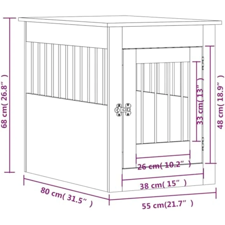 vidaXL Hundekäfig im Möbelstil, Abschließbar Hundebox mit Tür, Hundehütte Beistelltisch mit 2-in-1-Funktion, Hundehaus Haustierkäfig, Betongrau 55x80x68 cm Holzwerkstoff – Bild 4