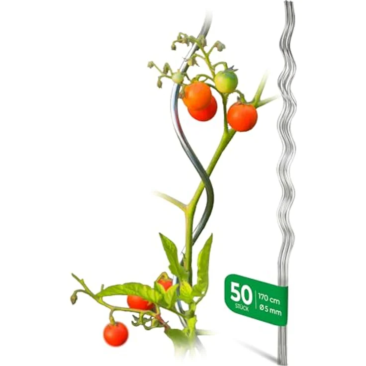 Novatool Rankhilfe 19649, 50 Stück Tomatenstäbe 170 cm x 5 mm Ø, wetterfeste Spiralsystem Pflanzhilfe für Tomaten und Gurken – Bild 8
