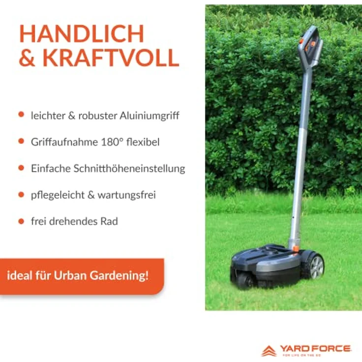 Yard Force 12V iFlex Urban Akku-Rasenmäher, Rasentrimmer und Heckenschere im Paket LM F24BN, mit / 4,0 Ah Lithium-Ionen-Akku, bis zu 50 qm, 23cm, 3-stufige Schnitthöheneinstellung, Silber Schwarz – Bild 3
