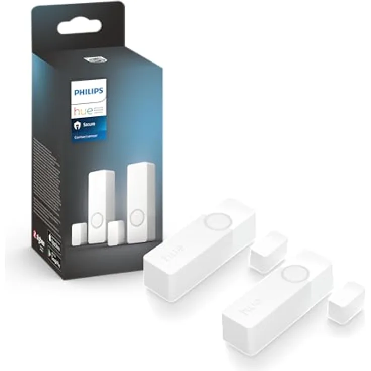 Philips Hue Secure Smart Home Kontaktsensor Doppelpack für Türen und Fenster, einfache Installation, Smart Home Security und Lichtsteuerung mit nur Einer App Bridge erforderlich, weiß