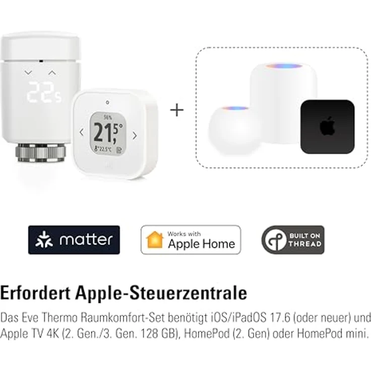 Eve Thermo – Raumkomfort-Set für 1 Heizkörper, inkl. Eve Thermo Control, Smart Home kompatibel, Matter/Thread, für Apple Home, benötigt Apple TV 4K oder HomePod Mini – Bild 2