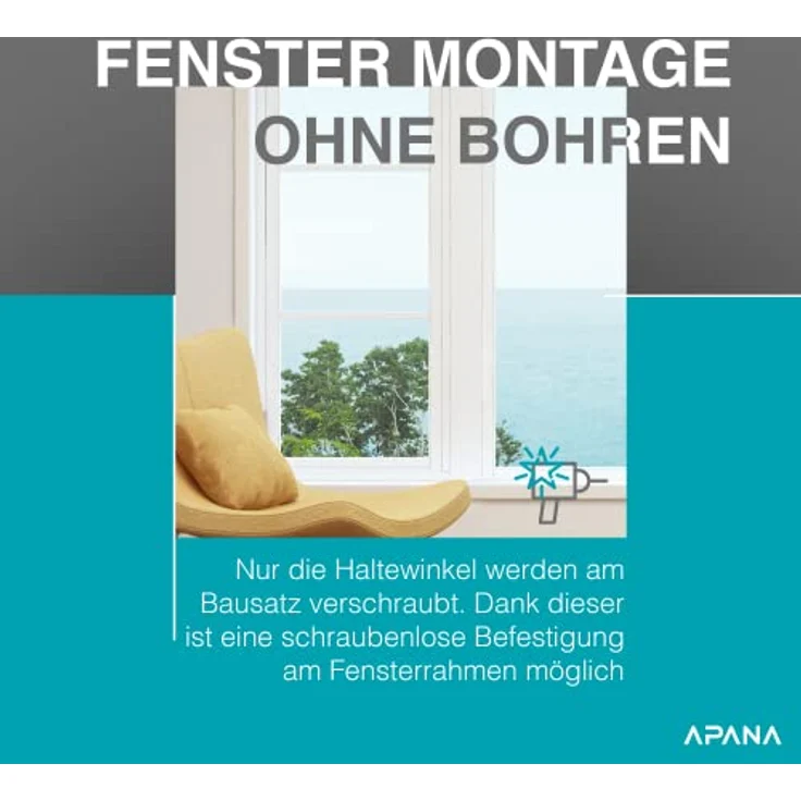 APANA - Fenster Fliegengitter mit Alurahmen & strapazierfähigem Fiberglasgewebe - Insektenschutz Fenster mit umlaufender Bürstendichtung - Fliegennetz Fenster Montage ohne Bohren (40x60cm | Anthrazit) – Bild 3