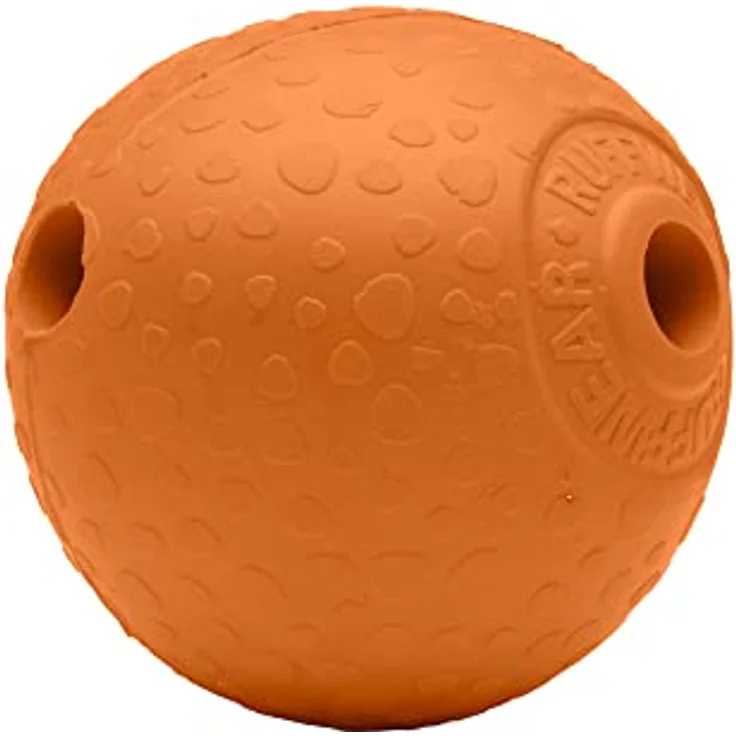 RUFFWEAR Huckama Hundespielzeug, Interaktives Pfeifen-Wurf-/Fang-/Apportierspiel aus Naturkautschuk, hüpfender eiförmiger Ball für drinnen und draußen, Langeweilebrecher, Campfire Orange – Bild 2