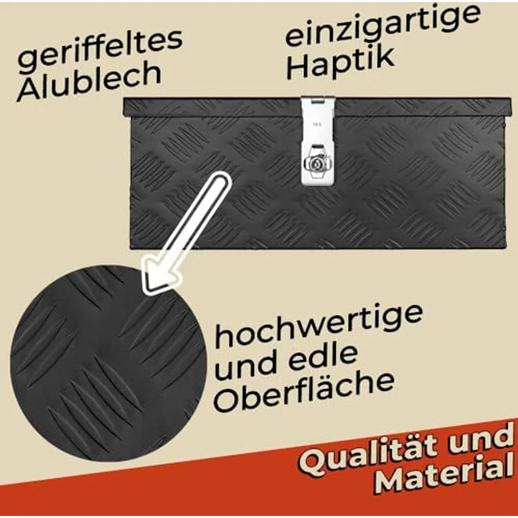 Trucky Deichselbox D015, Aluminium Werkzeugkasten in Schwarz, abschließbar, wasserdicht, 50 x 14 x 20 cm – Bild 5