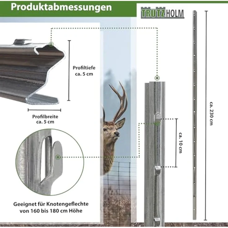 TRUTZHOLM Z-Profil Zaunpfosten 230 cm, feuerverzinkt, 10x Zaunpfähle, 1,5 mm Stärke, wetterbeständig und robust, Silber – Bild 3