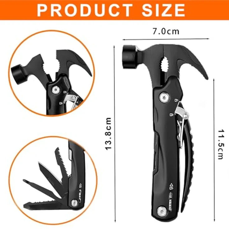 ChaneeHann 12-in-1 Multitool Hammer, Multifunktionswerkzeug aus 3Cr13 Stahl mit ergonomischem Griff und Oxford-Tasche, 2 Stück für Outdoor Camping und Survival – Bild 2