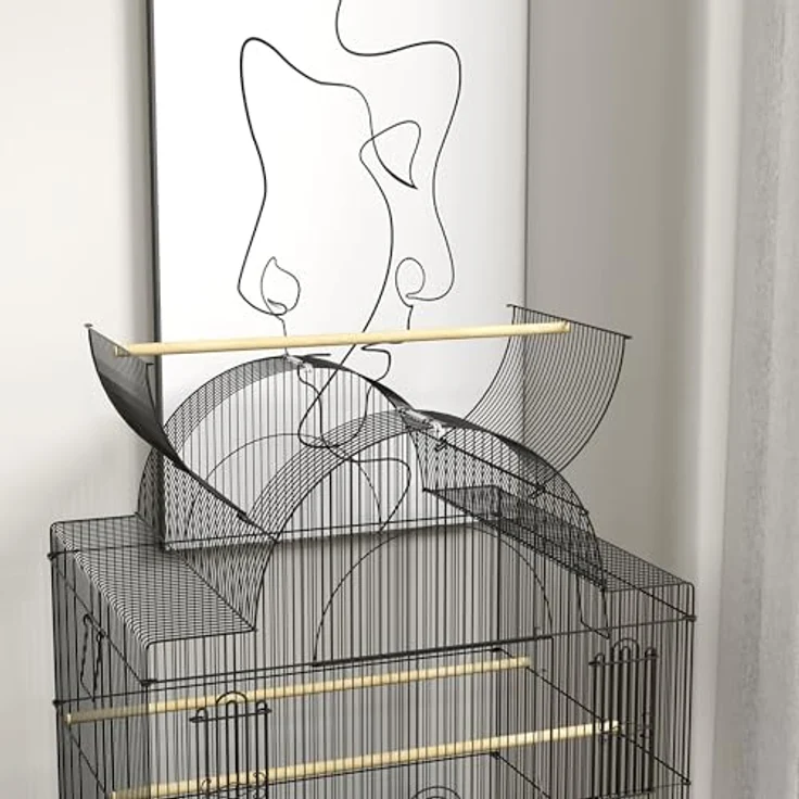 PawHut Vogelkäfig Wellensittichkäfig mit Tablett, Futterstation und Ablagefläche, Stahl Schwarz, 63 x 53 x 144 cm – Bild 9