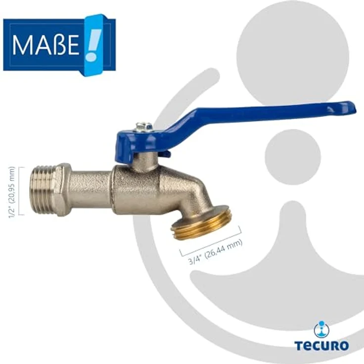 tecuro Zapfhahn Auslaufhahn Auslaufventil Kugelauslaufventil 1/2" Wandanschluss, Griff blau, messing vernickelt, Bewässerungszubehör – Bild 4