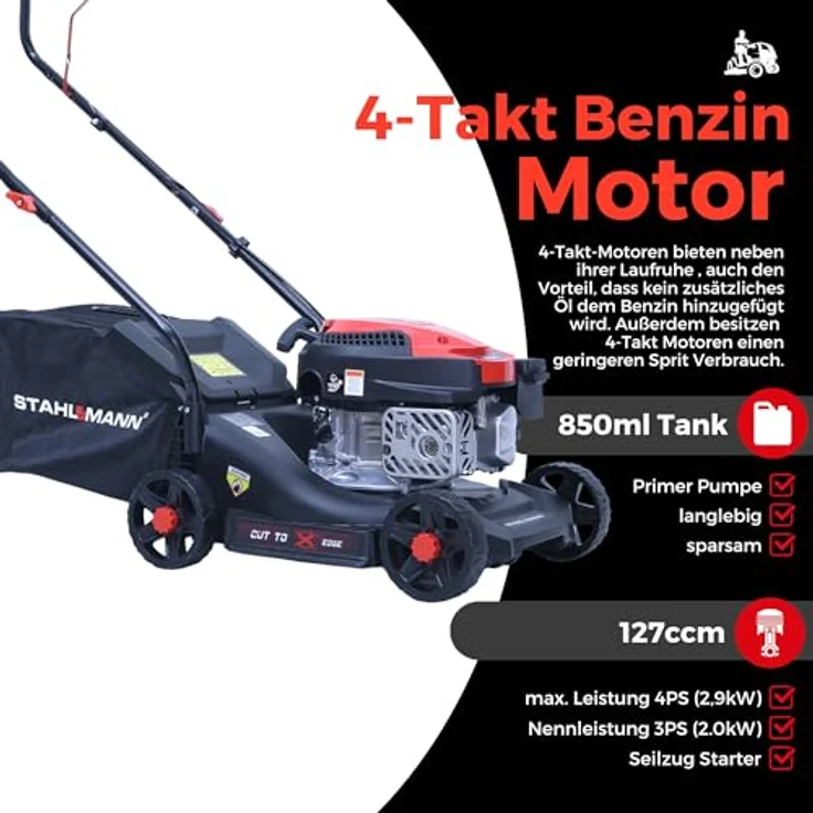 Stahlmann Rasenmäher Benzin BR390, 4,0PS (2,9kW) mit 39cm Schnittbreite, 35L Fangkorb und Schnitthöhenverstellung – Bild 4