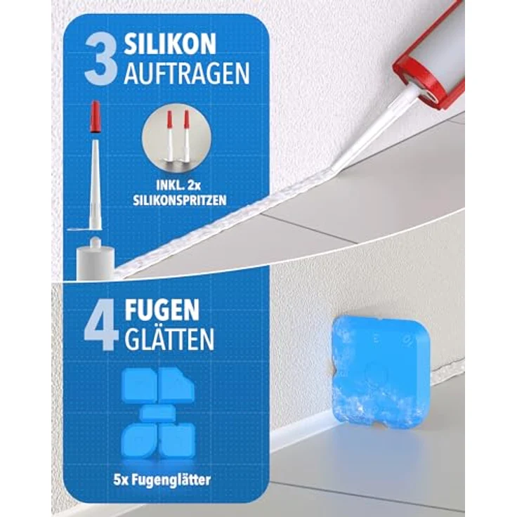 STONE REEF Silikonentferner Set Werkzeug zum silikonentfernen - Inkl. Fugenmesser, Fugenhai, Fugenkratzer - Silikonentferner Silikonfugenentferner - Edelstahlklingen, ergonomischer Griff, 23-teiliges Set - Blau – Bild 4