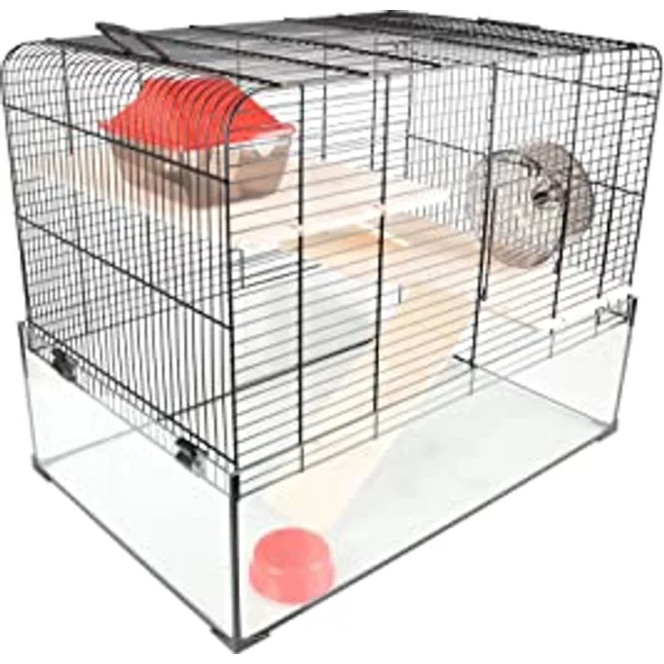Flamingo HAMSTERKÄFIG VITRU SCHWARZ 2 59x38x47CM, Metall, Glas und Holz – Bild 2