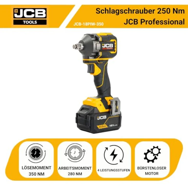 JCB Professional Akku-Schlagschrauber JCB-18PIW-350, 18V Kompakt, 4500 Schläge/min, bürstenlos, 1/2 Zoll, Gürtelclip, Solo-Version – Bild 3