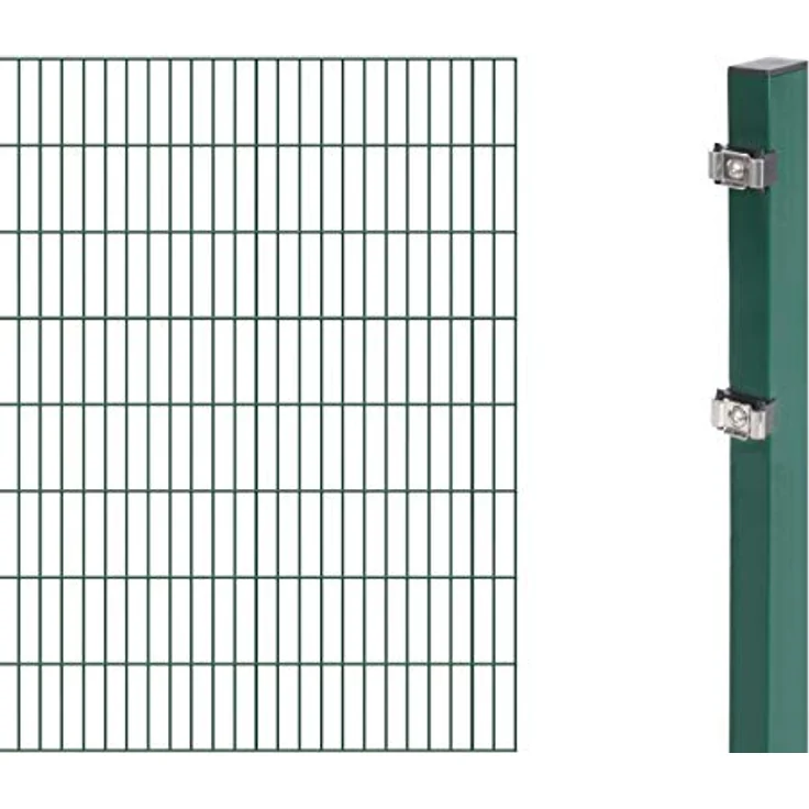 Alberts Doppelstabmattenzaun Anbauset, Höhe 160 cm, Länge 2 m, grün, zum Einbetonieren, inklusive Zaunpfosten und Klemmlasche – Bild 2