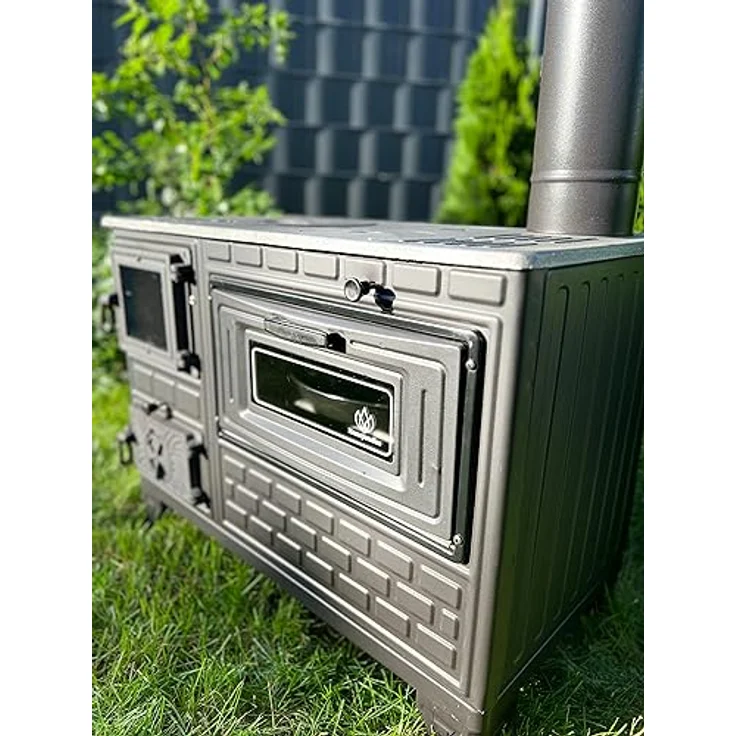 Homeparadise Outdoor-Küchenofen Terrassenofen Kuzine Soba/Gartenküche Holzofen Ofen mit Holzkohle (Brennkammertür: Glas), Schwarz / Anthrazit – Bild 3