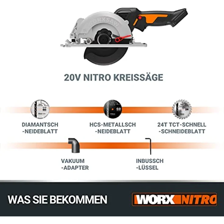 WORX WX531.9 Akku Handkreissäge 20V ? Schneidet mühelos Holz, Metall, Fliesen & Plastik ? Bürstenlose Kreissäge für exakte, gerade Schnitte ? Ohne Akku & Ladegerät – Bild 7