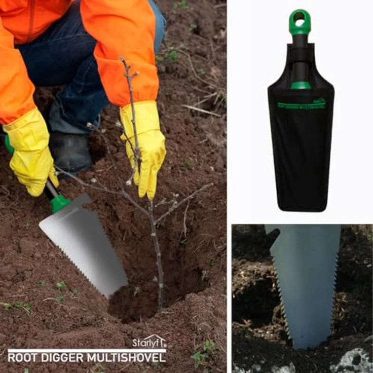 Starlyf Blumenkelle Root Digger, multifunktionale 4 in 1 Gartenschaufel mit Sägeklinge und ergonomischem Griff, grau/grün – Bild 5