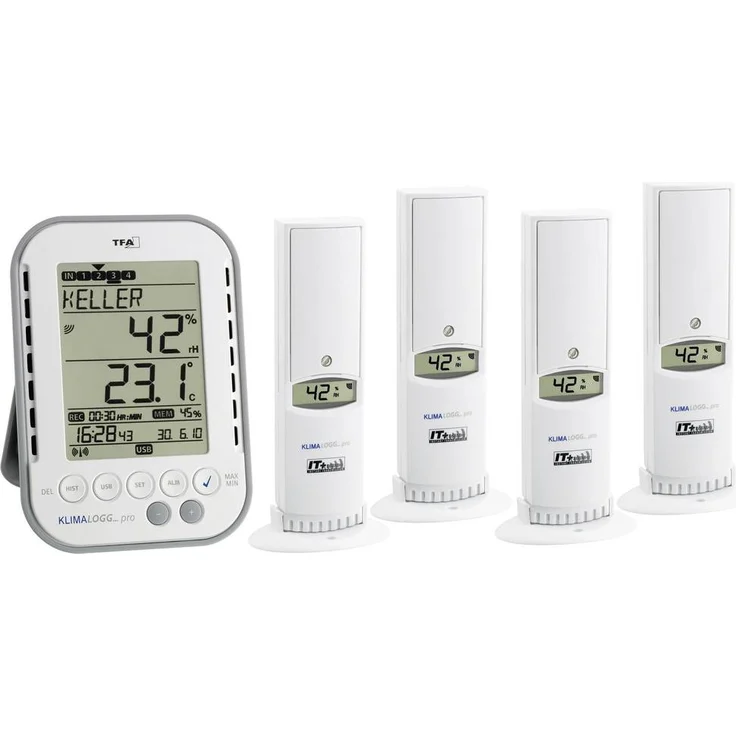 TFA Dostmann KLIMALOGG PRO Profi Set Luftfeuchtemessgerät, 1% rF - 99% rF, Alarmfunktion, Funkübertragung, ideal für Raumklimaüberwachung