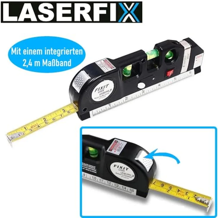 MAVURA LASERFIX Laserwasserwaage 4-in-1 Lasermessgerät, Kreuzlinienlaser Entfernungsmesser Maßband - Multifunktionales Werkzeug aus hochwertigem ABS-Kunststoff, rot - Preisvergleich – Bild 5
