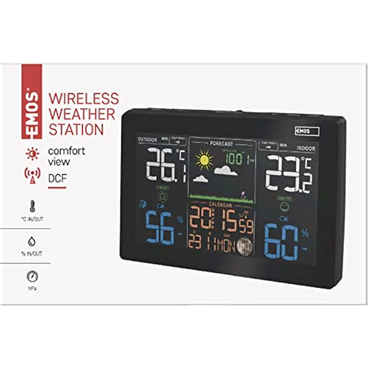 Emos Drahtlose Wetterstation E5111, Wetterstation mit DCF-Funkuhr, Wettervorhersage und Erweiterbarkeit für bis zu 3 Sensoren, Schwarz/Weiss – Bild 6