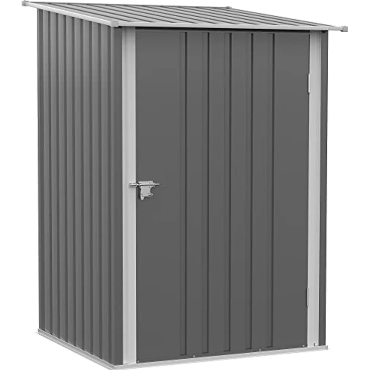 Outsunny Gerätehaus aus Stahl, 0,92 m² Geräteschuppen mit Pultdach Gartenschrank abschließbar, Gartenschuppen für Balkon, Terrasse, 100 x 103 x 160 cm, Grau – Bild 1