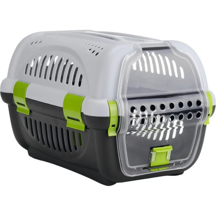 Beeztees Hunde-Transportbox Transportbox Rhino grau/grün für Hunde, Kunststofftür, abnehmbarer oberer Teil – Bild 1