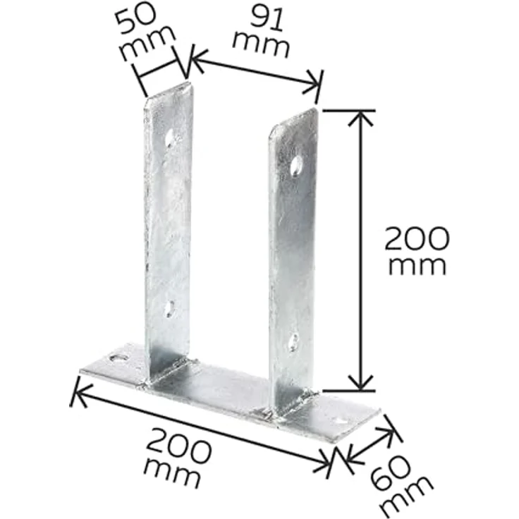 U-Pfostenträger ETA-10-0210 91x200x60x50x200mm TZN z.Aufschr.GAH – Bild 3