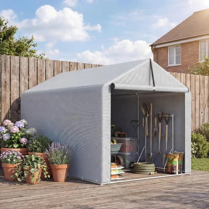 Outsunny Garagenzelt 2,2 x 1,6 m, wasserdichtes Gerätezelt mit Rolltür und Satteldach, hellgrau – Bild 6