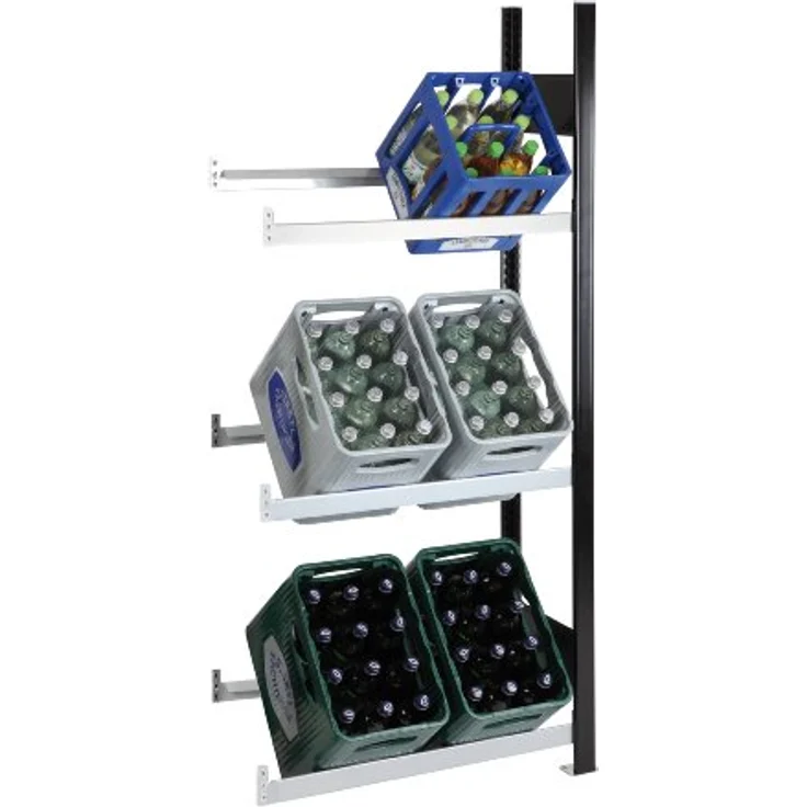 Schulte Lagertechnik Kellerregal Getränkekisten-Anbauregal, 1800 x 750 x 300 mm, schwarz/silber, 3 Ebenen für 6 Getränkekisten – Bild 1