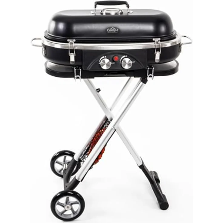 Camp4 Trolley Grill Gasgrill 50mbar Piezo-Zündung 2-Kochplatten BBQ Tischgasgrill Campinggrill Reisegrill, schwarz – Bild 3