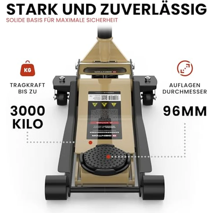 GENTOR Wagenheber 3T flach, hydraulisch, max. Hubhöhe 505 mm, für PKW & SUV, beige – Bild 8