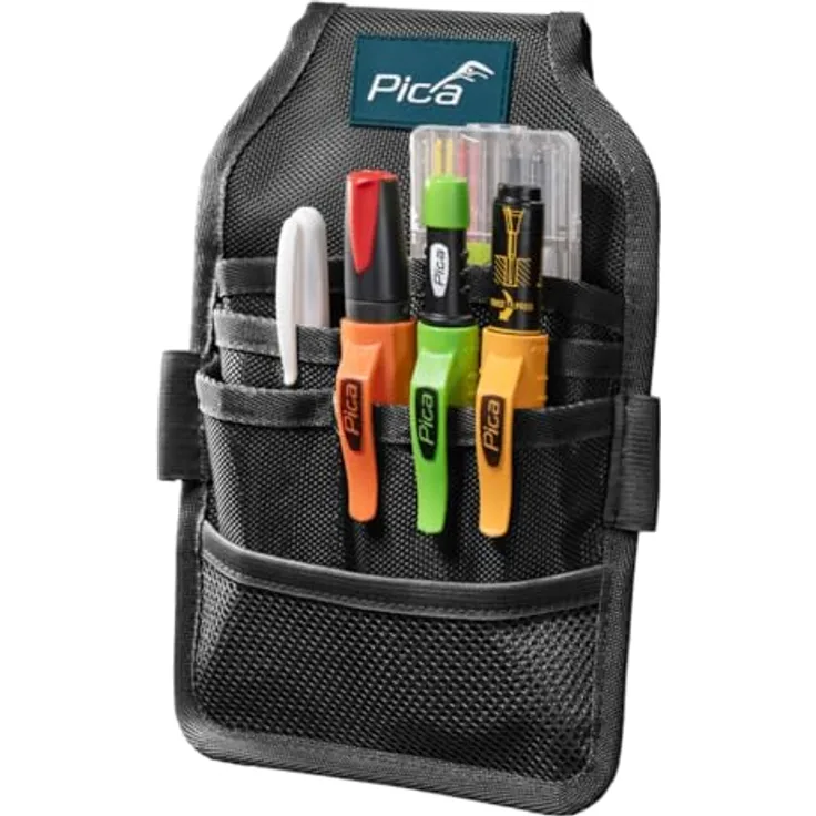 Pica PICA MASTER-BELT, Gürteltasche aus strapazierfähigem Nylon mit Tieflochmarker & Permanentmarker, 5 Fächer, ergonomisch, schwarz