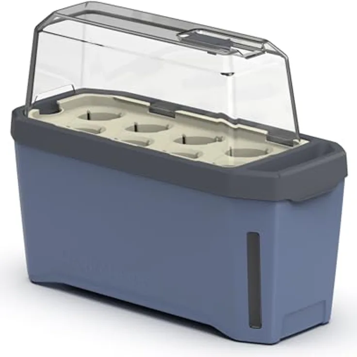 Gusta Garden HARRY HERBS Anzuchttopf, 4 in 1 Kräutertopf mit Wasserreservoir und Wasserstandsanzeige, blau mit Anzuchthaube