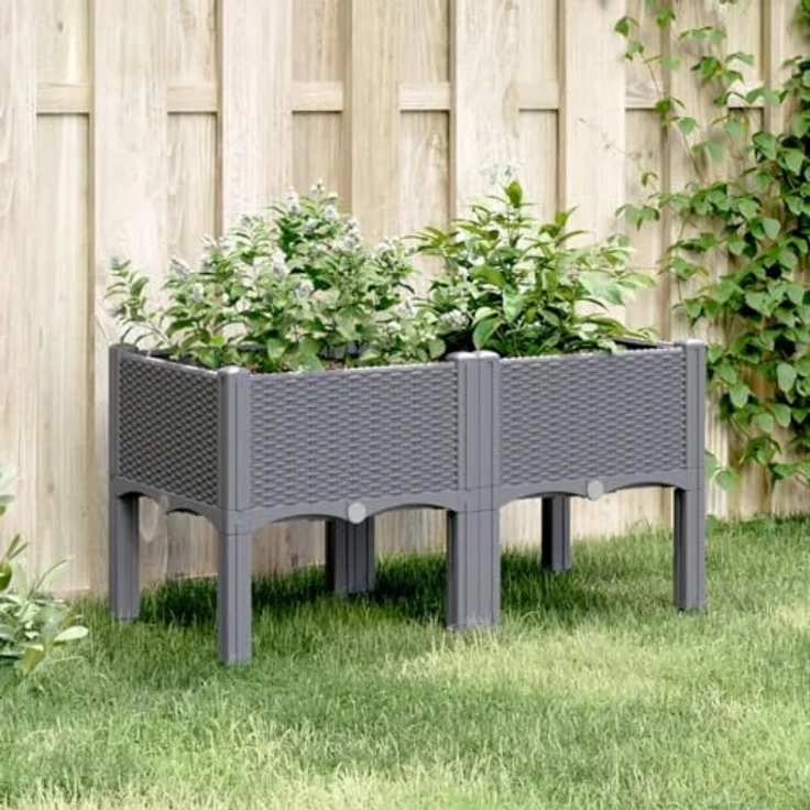 vidaXL Pflanzkasten mit Beinen Grau 80x40x42 cm PP – Bild 2