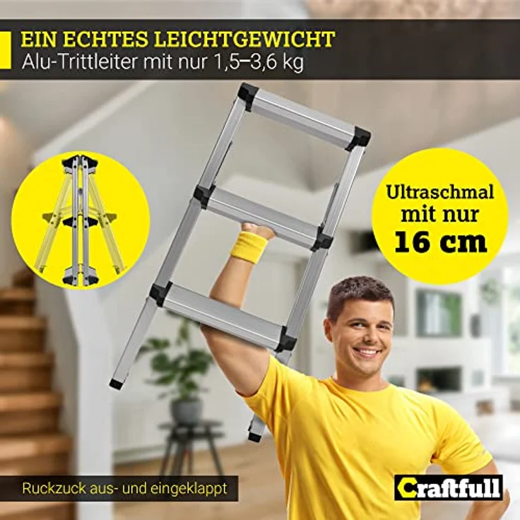 Craftfull Doppel-Klapptritt CF-131A Trittleiter Stufenstehleiter Alu Leiter (2 x 4 Stufen) – Bild 5