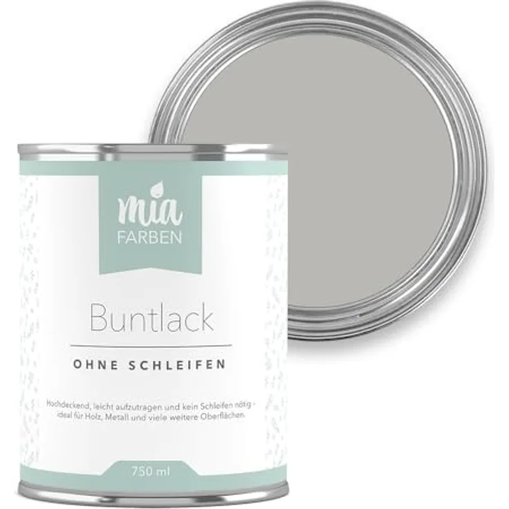 miafarben Buntlack ohne Schleifen 750ml, Möbelfarbe für Holz, Metall, Kunststoff, wetterfest in Sanftem Wolkengrau